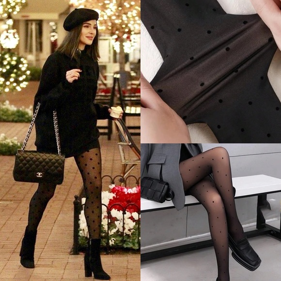 Accessories - Premium Durable warm double lined black/nude thick pantyhose tights